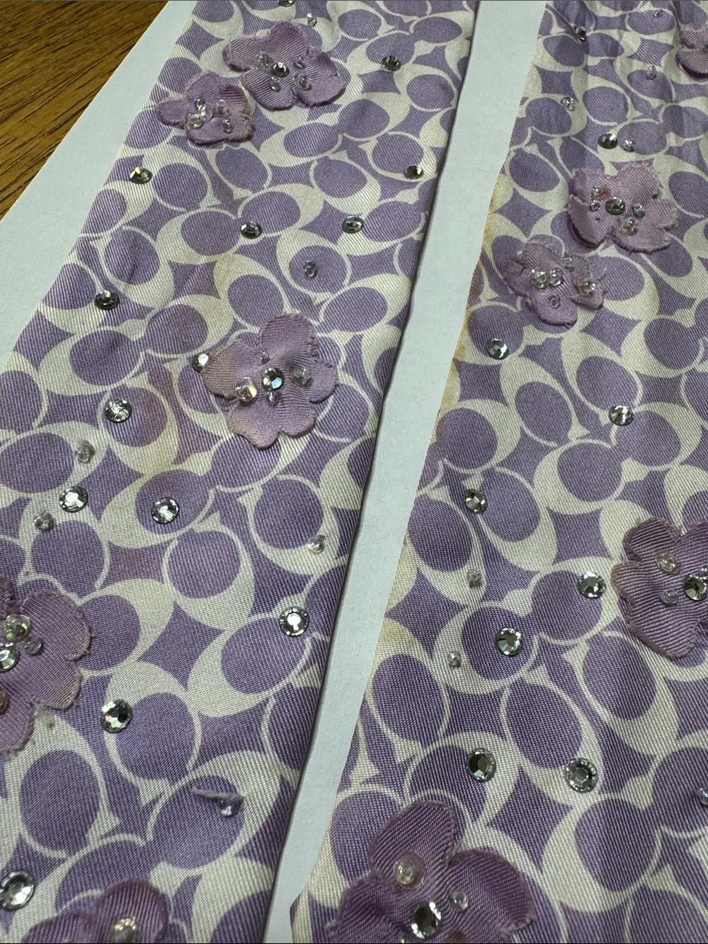 Coach Signature Floral Scarf with Silk Flower Appliqué’s Rhinestones & Beads